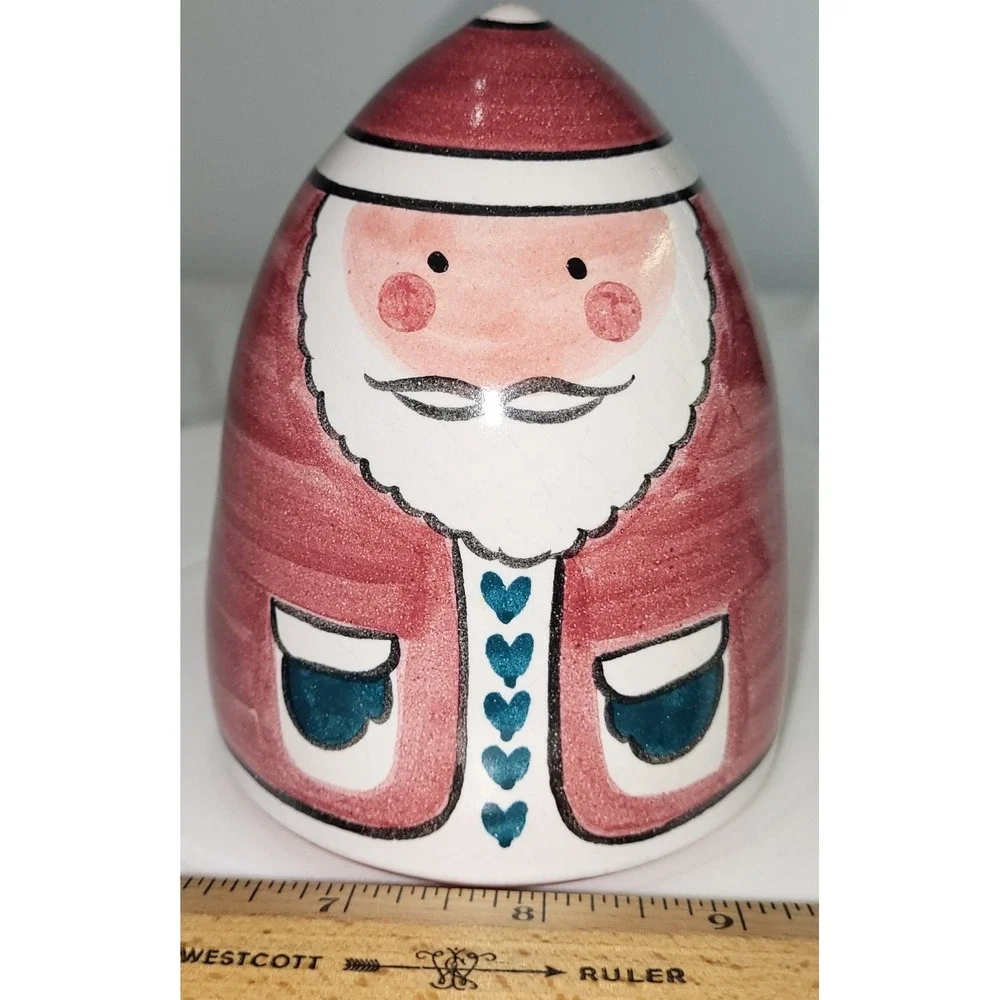 Santa Claus Columbia Falls Red Clay Ceramic Hand Painted Round Figurine Vintage